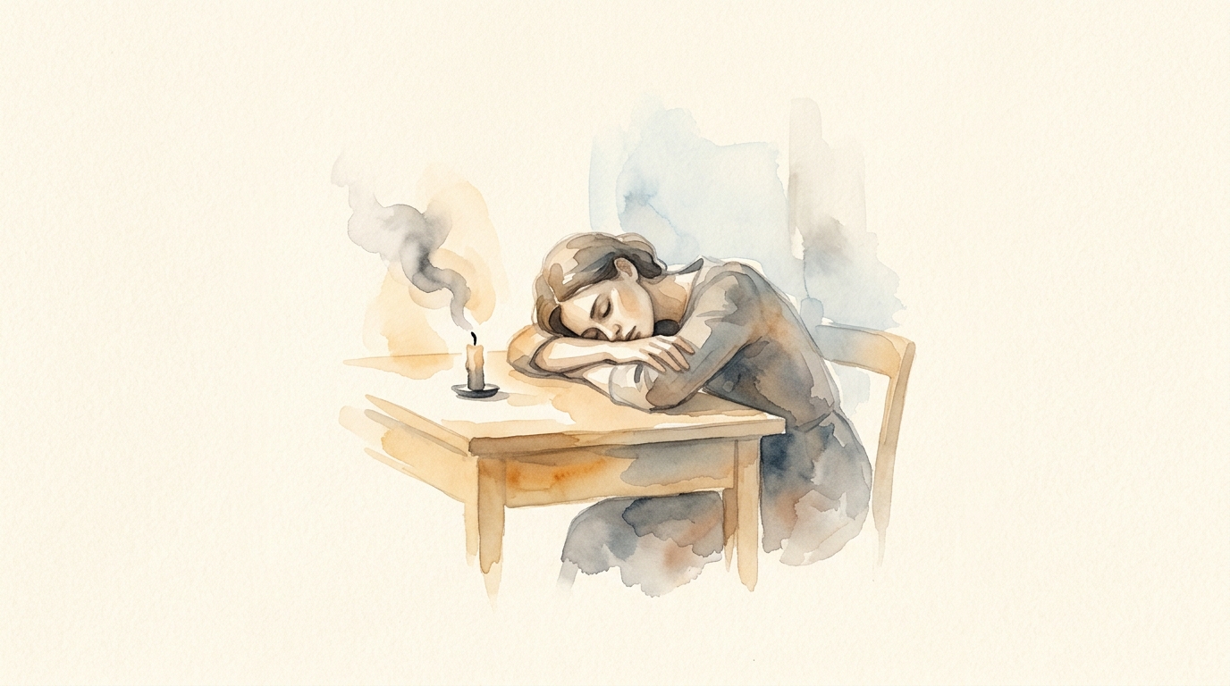 Frau wird am Schreibtisch durchsichtig und verschwindet — Burnout Symptome