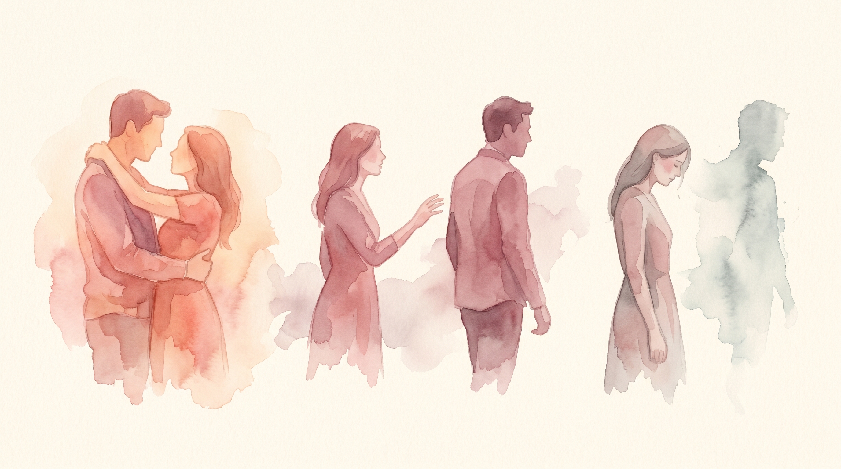 Watercolor-Illustration einer Beziehung die von Idealisierung zu Entwertung übergeht