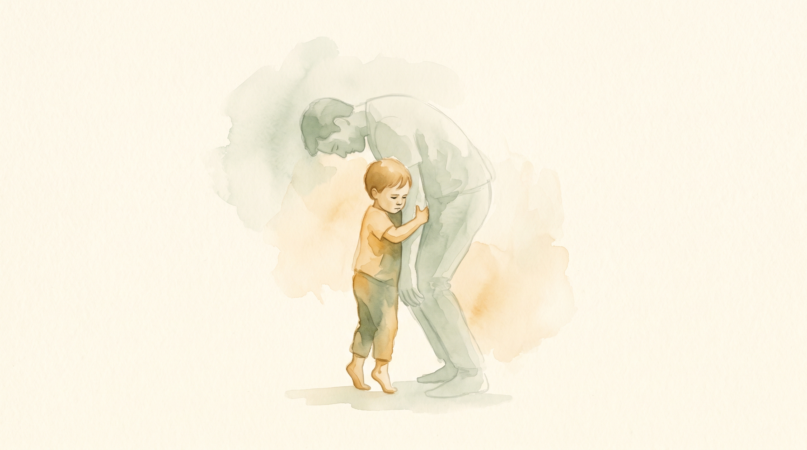 Watercolor-Illustration eines kleinen Kindes, das eine erwachsene Frau tröstet
