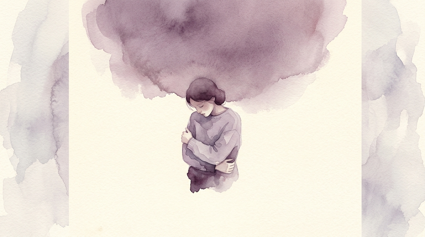 Watercolor-Illustration einer Person die sich beschämt das Gesicht verbirgt